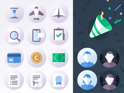 Fun icon set card coin credit document icons illustrations money paper phone plane search sign