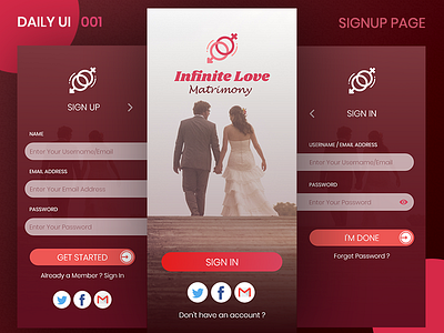 Daily UI #001 - Landing & Signup Page #dailyui app daily ui challenge dailyui landing matrimony mobile page signin signup ui ux