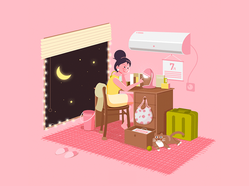 at night gif girl illustration night people pink