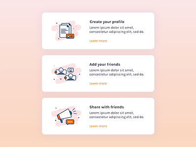 Horizontal cards cards how it works icon illustration onboarding