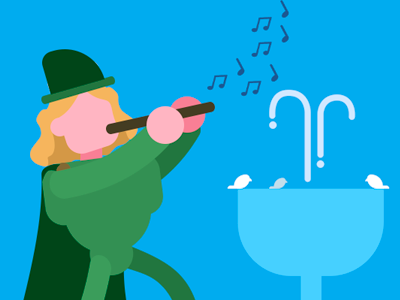 Flute player playing in the square bird flatdesign fountain graphicdesign illustration music photoshop square