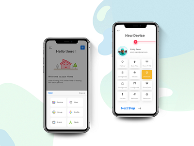 Smart Home App colors create device ios ios app iot iphone x minimalist new device sketch smart device smart home stepper