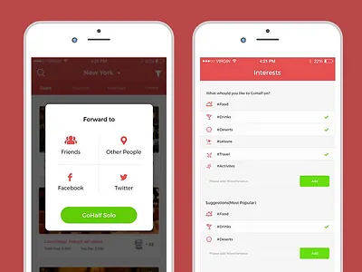 Sharing & Interests Screen facebook friends interest share twitter