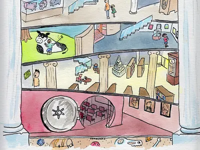 Central Library Scavenger Hunt-Bottom childrens art childrens book doodle drawing graphite illustration ink sketch traditional art watercolor