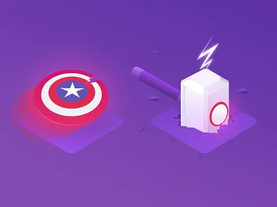 Marvel isometric Icons captain america glow hammer isometric lightning marvel purple shield thor