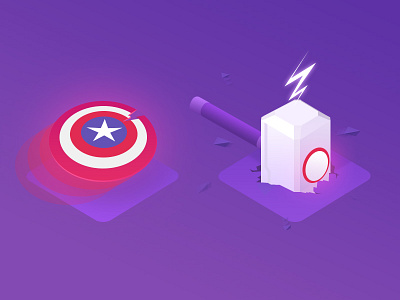 Marvel isometric Icons captain america glow hammer isometric lightning marvel purple shield thor