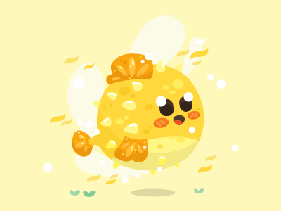 Blow Fish blowfish cartoon character cute design fish flat