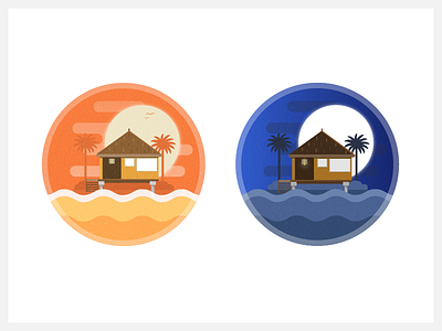 Palm Beach beach blue dark illustration moon orange palm sand sea sun water waves