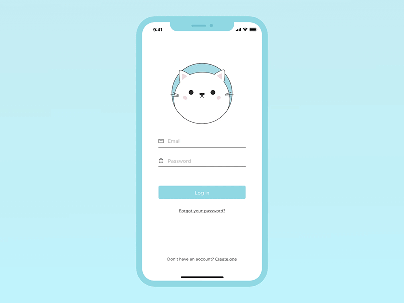 Login animation cat login mobile ui ux