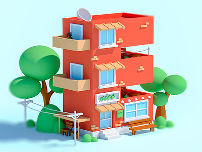 36 Days E 3d building c4d cinema4d design illustration low poly render