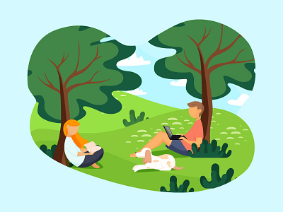Leisure outdoor activity boy character couple dog girl leisure outdoor people picnic reading relax summer