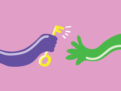 Handoff! blog design green hand handoff hands illustration invision key purple squiggles yellow