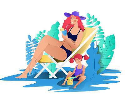 Summer character cocktail design family illustration love plants relax summer vacation