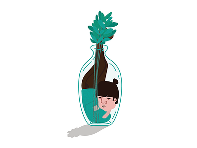 hidin again cute doodle drawing human illustration person plant pot vector