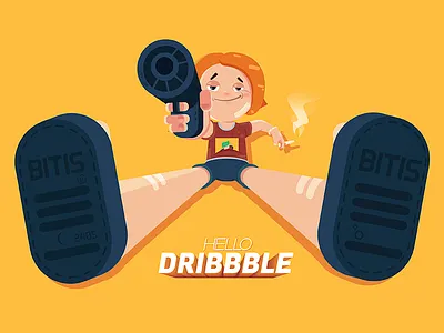 Hello Dribbble character flat madgirl
