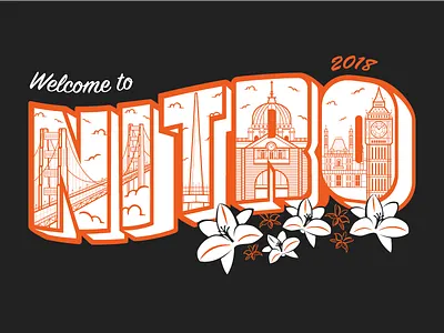 Welcome To Nitro 2 design digital illustration dublin golden gate bridge illustration lettering london melbourne san francisco typography vector