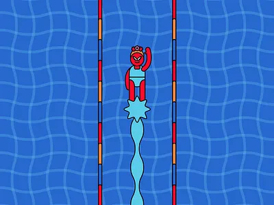 Strong Swimmer 2d animal art cat character color design drawing illustration swim vector