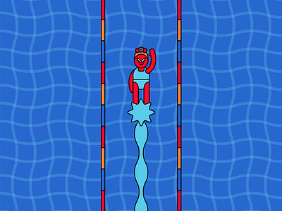 Strong Swimmer 2d animal art cat character color design drawing illustration swim vector