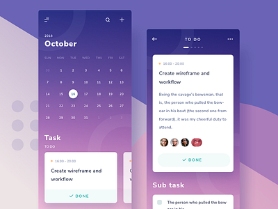 Calendar & Project management App calendar cards collaboration details event gradient ios ios 11 task team to do