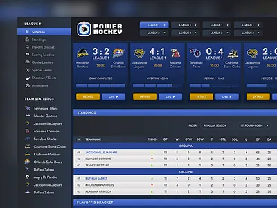 PowerHockey - UI Design championship hockey league players sport ui