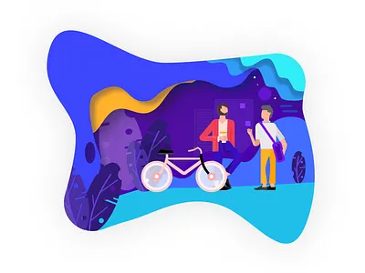 Business talk illustration 2d business character editorial flat graphic illustration light material night street talk