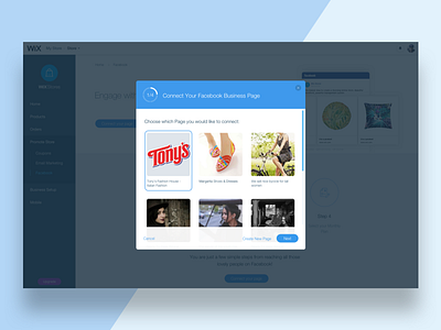 Wix Stores - Facebook connect faccebook ads setup ui ux