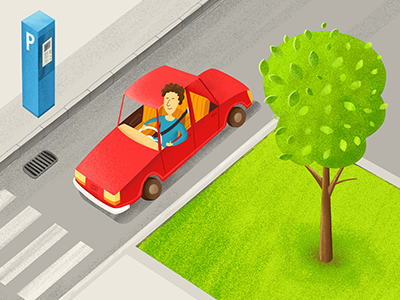 piece of illustration for children car children illustration isometric parking machine road tree