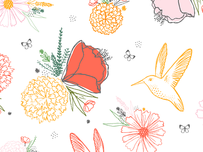 Hummingbirds & Flowers butterfly feminine floral flowers hibiscus hummingbird pretty sketchy summer sweet