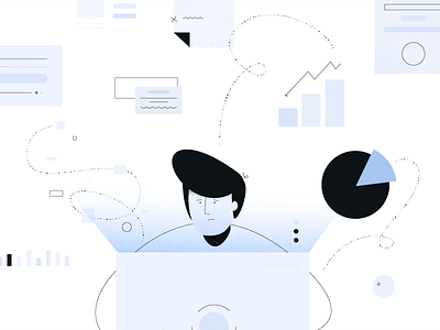 Workday Blues character chart documents elvis hair forms graphs icon minimal paper tech thoughts working