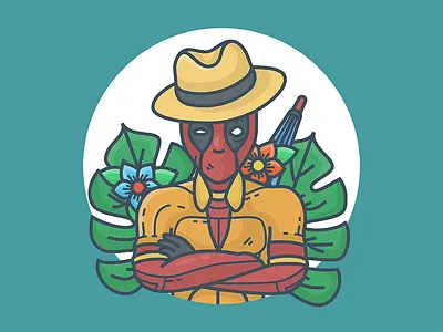 Summer Deadpool character deadpool green icon illustration minimal summer superhero tropical ui vector