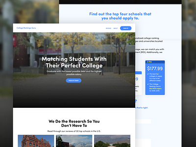 College Rankings Guru Website blue college filter friendly gradient pricing table school soft video hero website