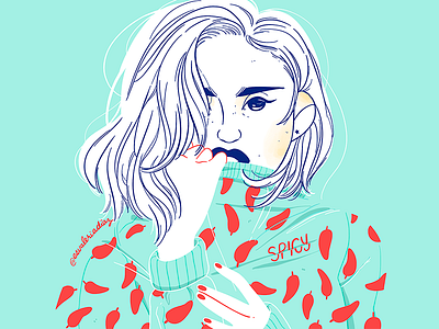 Spicy blue fashion flat illustration freelance illustration illustrator red spicy woman women