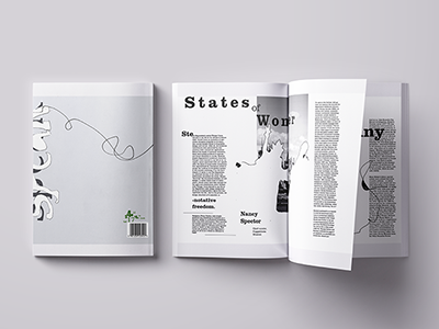 Speak magazine cover and spread design