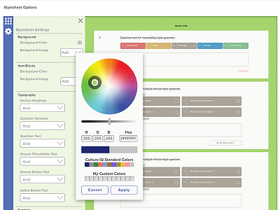 Survey Stylesheet Interface analytics application customization dashboard data flyout interaction interface ixd survey ui ux