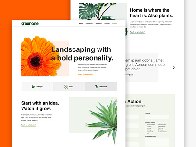 greenone.co design gardening landing page landscaping minimalist modern plants ui ux web white space yard