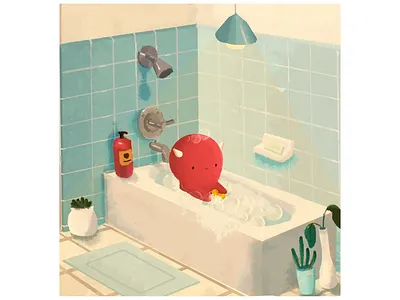 Little Monster in Bathtub bath blue color demon digitalart digitalpainting illustration lightingcharacterdesign monster poster