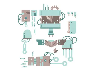 Machina android flat gears illustration machine robot