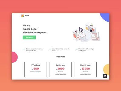 Roots Coworking Website coworking landing page webpage