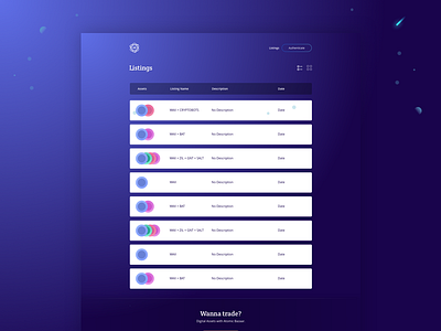 Atomic Bazaar Listings Table app crypto cryptocollectibles cryptocurrency eth ethereum interface list table ui user interface web