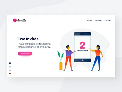 2 Dribbble Invites draft dribbble giveaway illustration invitation invite invites landing page two web website