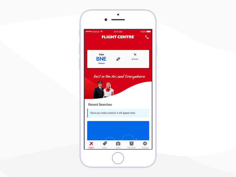 Flight Centre search screen animation air animation fight booking flights material ios search travel ui