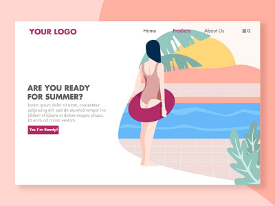 Summer Landing Page illustration landing page pool summer swim vector web