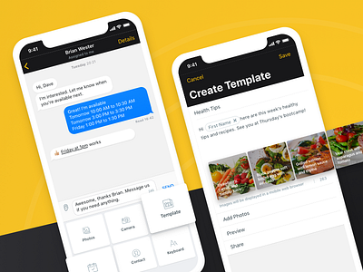 Chat and template black business messaging chat screen heymarket ios app yellow