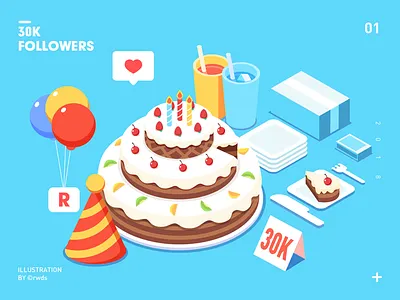 30K Followers 30k cake drink isometric