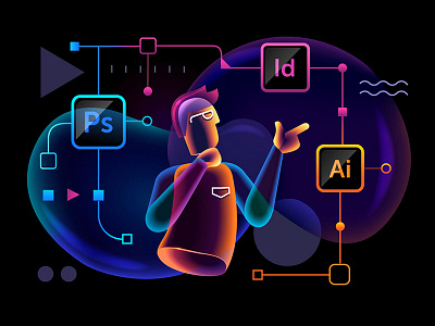 Self-definition adobe bright bubbles character designer glowing hitech illustration psychology software technology transparent