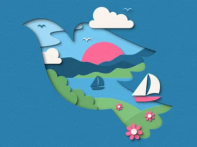 Peace bird digital illustration landscape paper paper art paper craft paper cut papercraft papercut peace peaceful