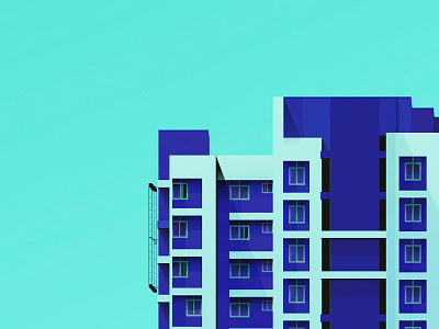 Windows blue building chennai illustration minimal moon pastal perspective shadow tall