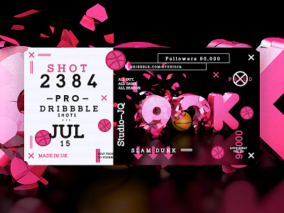 90,000 Followers 90k basketball c4d dribbble pink quintin studiojq thankyou ticket type