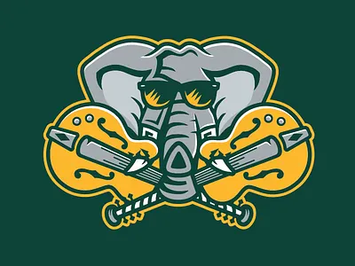 Nashville Sounds Proposed Alt. Green athletics baseball electric elephant green guitars milb nashville oakland sounds sunglasses yellow
