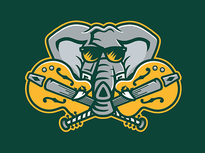 Nashville Sounds Proposed Alt. Green athletics baseball electric elephant green guitars milb nashville oakland sounds sunglasses yellow